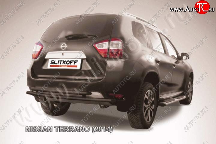 5 749 р. Защита задняя Slitkoff Nissan Terrano D10 дорестайлинг (2013-2016) (Цвет: серебристый)  с доставкой в г. Кемерово