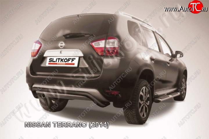 7 299 р. Защита задняя Slitkoff Nissan Terrano D10 дорестайлинг (2013-2016) (Цвет: серебристый)  с доставкой в г. Кемерово