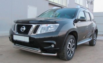 11 199 р. Защита переднего бампера Slitkoff (Ø 57+Ø 42, двойная).  Nissan Terrano  D10 (2013-2022) дорестайлинг, рестайлинг (Нержавеющая сталь)  с доставкой в г. Кемерово. Увеличить фотографию 1