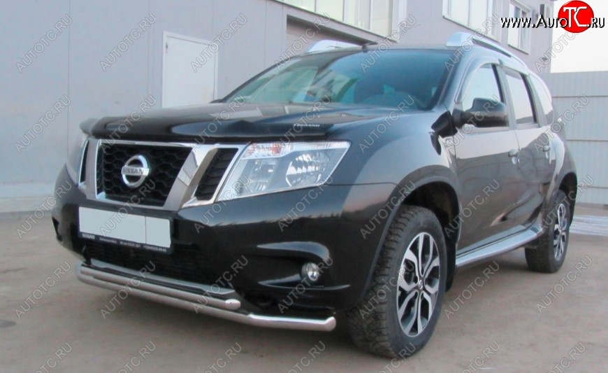 11 199 р. Защита переднего бампера Slitkoff (Ø 57+Ø 42, двойная).  Nissan Terrano  D10 (2013-2022) дорестайлинг, рестайлинг (Нержавеющая сталь)  с доставкой в г. Кемерово