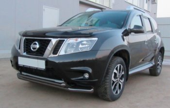 7 849 р. Защита переднего бампера Slitkoff (Ø 57+Ø 42, двойная).  Nissan Terrano  D10 (2013-2016) дорестайлинг (Сталь с полимерным покрытием. Цвет: черный)  с доставкой в г. Кемерово. Увеличить фотографию 1