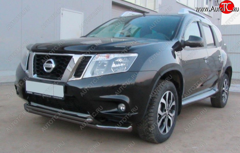 7 849 р. Защита переднего бампера Slitkoff (Ø 57+Ø 42, двойная).  Nissan Terrano  D10 (2013-2016) дорестайлинг (Сталь с полимерным покрытием. Цвет: черный)  с доставкой в г. Кемерово