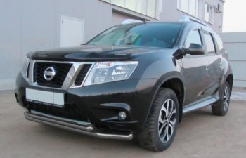 7 849 р. Защита переднего бампера Slitkoff (Ø 57+Ø 42, двойная).  Nissan Terrano  D10 (2013-2016) дорестайлинг (Сталь с полимерным покрытием. Цвет: серебристый)  с доставкой в г. Кемерово. Увеличить фотографию 1