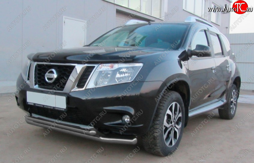 7 849 р. Защита переднего бампера Slitkoff (Ø 57+Ø 42, двойная).  Nissan Terrano  D10 (2013-2016) дорестайлинг (Сталь с полимерным покрытием. Цвет: серебристый)  с доставкой в г. Кемерово