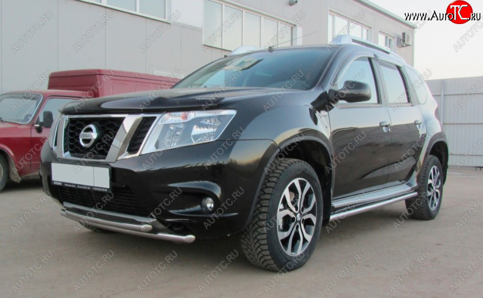 9 549 р. Защита переднего бампера Slitkoff (Ø 42+Ø 42, двойная).  Nissan Terrano  D10 (2013-2022) дорестайлинг, рестайлинг (Нержавеющая сталь)  с доставкой в г. Кемерово