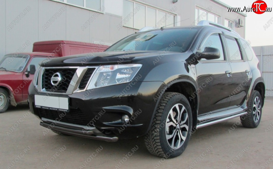 6 599 р. Защита переднего бампера Slitkoff (Ø 42+Ø 42, двойная). Nissan Terrano D10 дорестайлинг (2013-2016) (Сталь с полимерным покрытием. Цвет: черный)  с доставкой в г. Кемерово