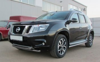 6 599 р. Защита переднего бампера Slitkoff (Ø 42+Ø 42, двойная).  Nissan Terrano  D10 (2013-2016) дорестайлинг (Сталь с полимерным покрытием. Цвет: серебристый)  с доставкой в г. Кемерово. Увеличить фотографию 1