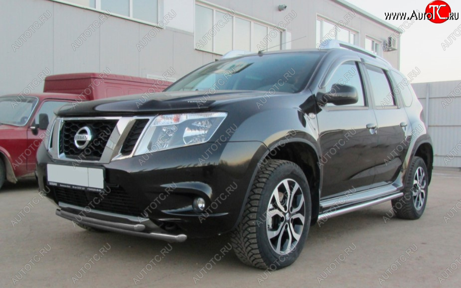 6 599 р. Защита переднего бампера Slitkoff (Ø 42+Ø 42, двойная).  Nissan Terrano  D10 (2013-2016) дорестайлинг (Сталь с полимерным покрытием. Цвет: серебристый)  с доставкой в г. Кемерово