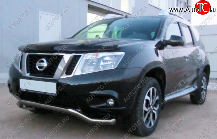 7 299 р. Защита переднего бампера Slitkoff (Ø 57, волна).  Nissan Terrano  D10 (2013-2016) дорестайлинг (Сталь с полимерным покрытием. Цвет: серебристый)  с доставкой в г. Кемерово