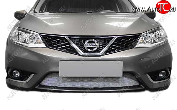 1 469 р. Защитная сетка радиатора Russtal Nissan Tiida 2 хэтчбек C13 дорестайлинг (2015-2016) (Чёрная)  с доставкой в г. Кемерово