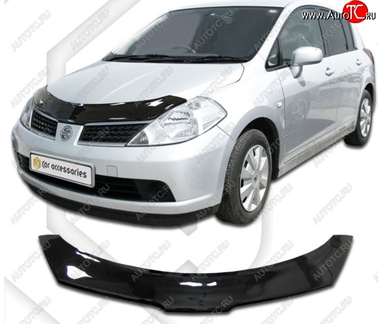 2 159 р. Дефлектор капота CA-Plastic  Nissan Tiida  1 хэтчбэк (2004-2007) C11 дорестайлинг, Япония (серия Classic черный, Без надписи)  с доставкой в г. Кемерово