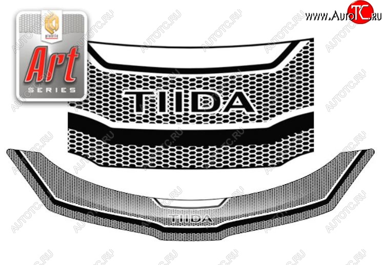 2 559 р. Дефлектор капота CA-Plastiс  Nissan Tiida  1 хэтчбэк (2004-2007) C11 дорестайлинг, Япония (серия Art серебро)  с доставкой в г. Кемерово