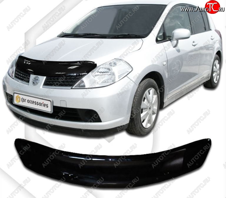 2 199 р. Дефлектор капота (левый руль) CA-Plastiс  Nissan Tiida  1 хэтчбек (2007-2014) C11 дорестайлинг, C11 рестайлинг (Classic черный, Без надписи)  с доставкой в г. Кемерово