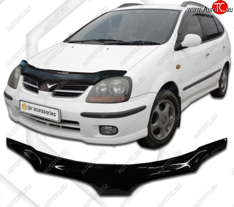 2 399 р. Дефлектор капота CA-Plastiс exclusive  Nissan Tino (1998-2003) V10 доресталийнг (Classic черный, Без надписи)  с доставкой в г. Кемерово