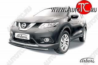 7 199 р. Защита переднего бампера Arbori (короткая, черная, 1 труба d57 mm). Nissan X-trail 3 T32 дорестайлинг (2013-2018)  с доставкой в г. Кемерово
