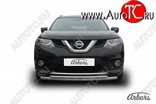 11 749 р. Защита переднего бампера Arbori (короткая, нержавейка, 2 трубы d57 и 42 mm)  Nissan X-trail  3 T32 (2013-2018) дорестайлинг  с доставкой в г. Кемерово