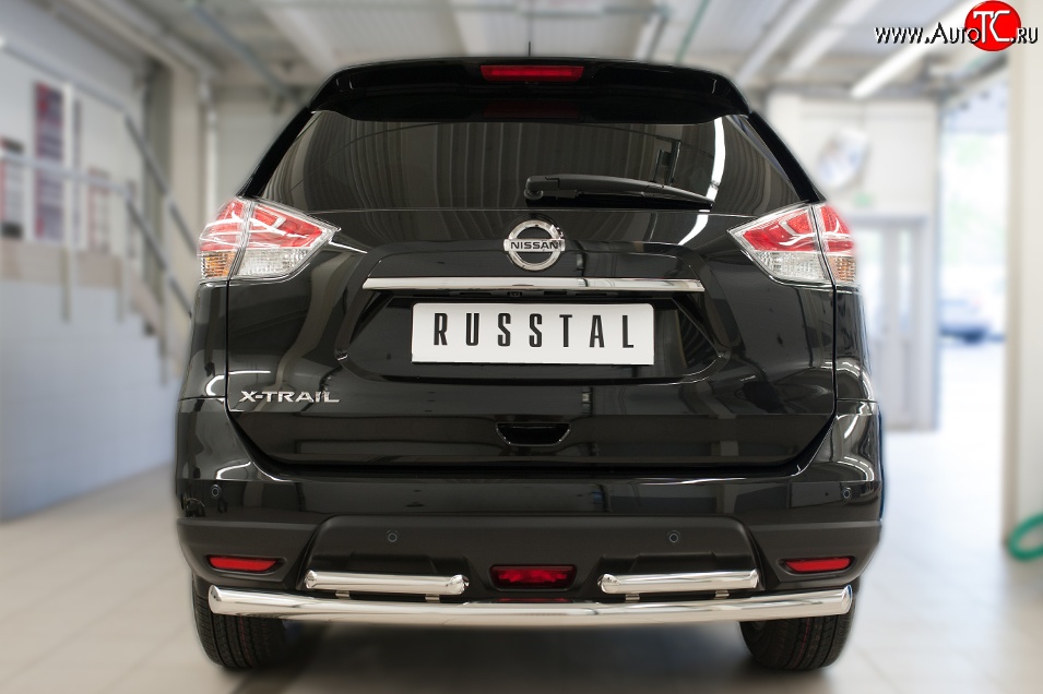12 349 р. Защита заднего бампера (Ø63 и 42 мм, уголки, нержавейка) SLITKOFF  Nissan X-trail  3 T32 (2017-2022) рестайлинг  с доставкой в г. Кемерово
