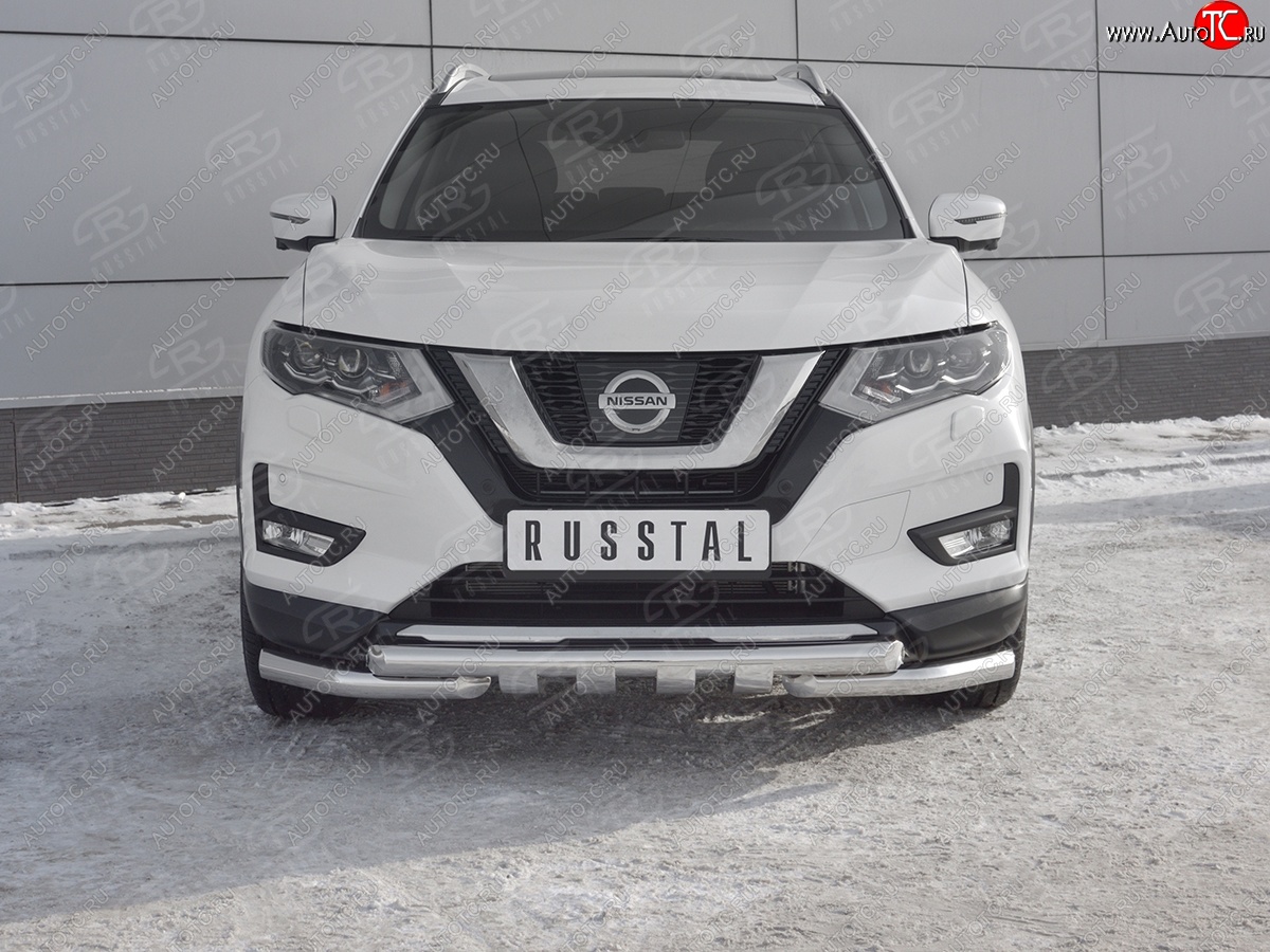 22 599 р. Защита переднего бампера (Ø63 мм с клыками, нержавейка) SLITKOFF  Nissan X-trail  3 T32 (2013-2018) дорестайлинг  с доставкой в г. Кемерово