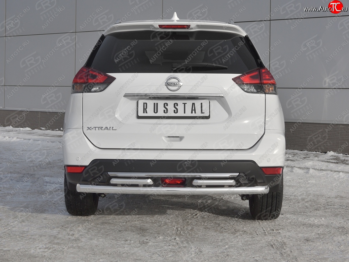 16 599 р. Защита заднего бампера (Ø63 и 42 мм , нержавейка) RUSSTAL  Nissan X-trail  3 T32 (2017-2022) рестайлинг  с доставкой в г. Кемерово