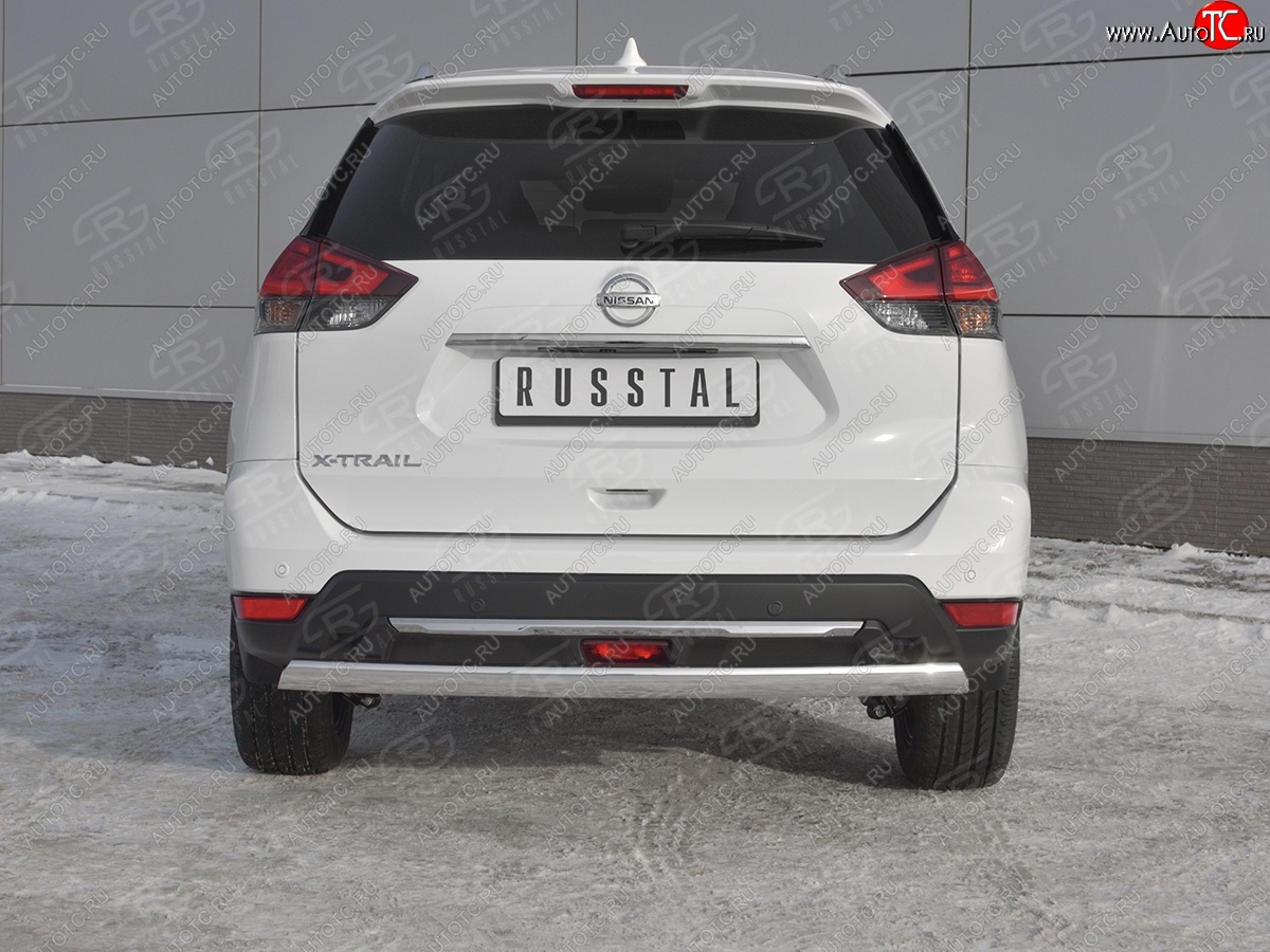 11 999 р. Защита заднего бампера (Ø75x42 мм, нержавейка) Russtal  Nissan X-trail  3 T32 (2017-2022) рестайлинг  с доставкой в г. Кемерово