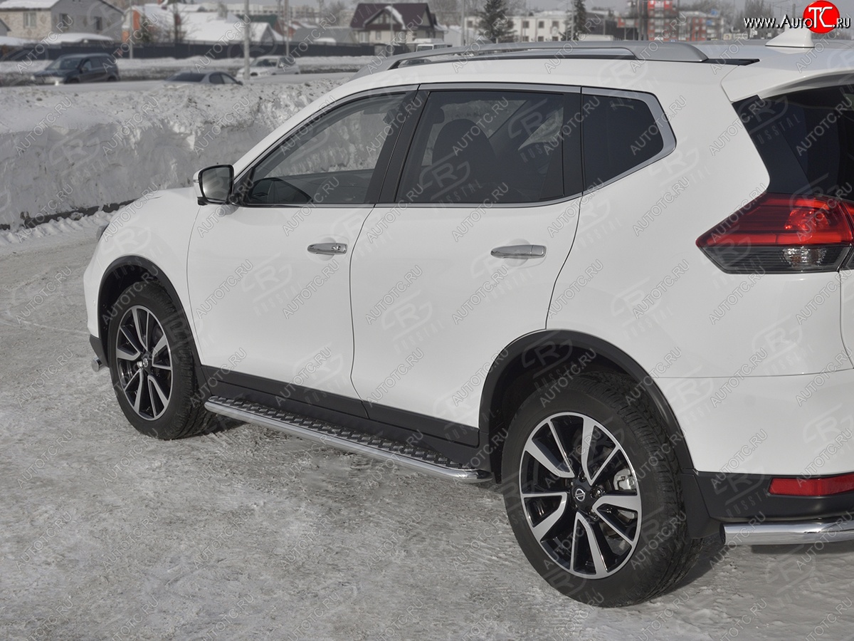 22 999 р. Пороги с алюминиевым листом SLITKOFF (Ø42 мм)  Nissan X-trail  3 T32 (2017-2022) рестайлинг (Лист алюминиевый, труба - сталь окрашенная в черный цвет)  с доставкой в г. Кемерово