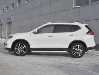 22 999 р. Пороги с алюминиевым листом SLITKOFF (Ø42 мм)  Nissan X-trail  3 T32 (2017-2022) рестайлинг (Лист алюминиевый, труба - сталь окрашенная в черный цвет)  с доставкой в г. Кемерово. Увеличить фотографию 2