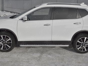 22 999 р. Пороги с алюминиевым листом SLITKOFF (Ø42 мм)  Nissan X-trail  3 T32 (2017-2022) рестайлинг (Лист алюминиевый, труба - сталь окрашенная в черный цвет)  с доставкой в г. Кемерово. Увеличить фотографию 3
