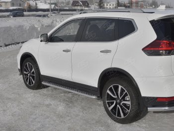 Пороги с алюминиевым листом SLITKOFF (Ø42 мм) Nissan X-trail  3 T32 (2017-2022) рестайлинг (Лист алюминиевый, труба - нержавейка)