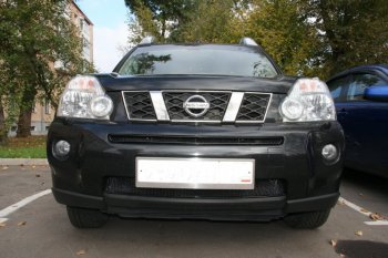 2 799 р. Защитная сетка решетки переднего бампера Arbori Nissan X-trail 2 T31 дорестайлинг (2007-2011) (Чёрная, 15 мм)  с доставкой в г. Кемерово. Увеличить фотографию 2
