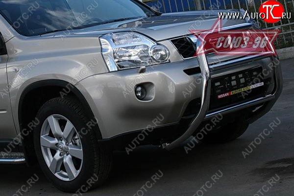 11 429 р. Защита переднего бампера Souz-96 (d60) Nissan X-trail 2 T31 дорестайлинг (2007-2011)  с доставкой в г. Кемерово