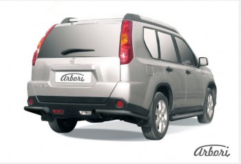 5 399 р. Защита заднего бампера (уголки, D57 мм)  Nissan X-trail  2 T31 (2007-2011) дорестайлинг (Цвет: черный)  с доставкой в г. Кемерово. Увеличить фотографию 1