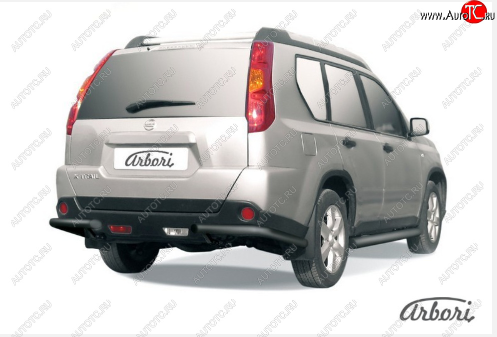 5 399 р. Защита заднего бампера (уголки, D57 мм)  Nissan X-trail  2 T31 (2007-2011) дорестайлинг (Цвет: черный)  с доставкой в г. Кемерово