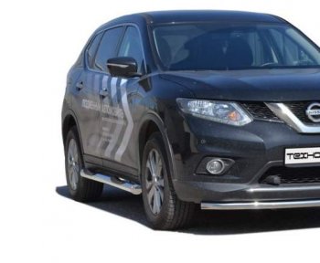 Защита порогов ТехноСфера (Техно Сфера) (нержавейка, с проступью, d76 mm) Nissan X-trail ( 2 T31,  3 T32) (2010-2022) рестайлинг