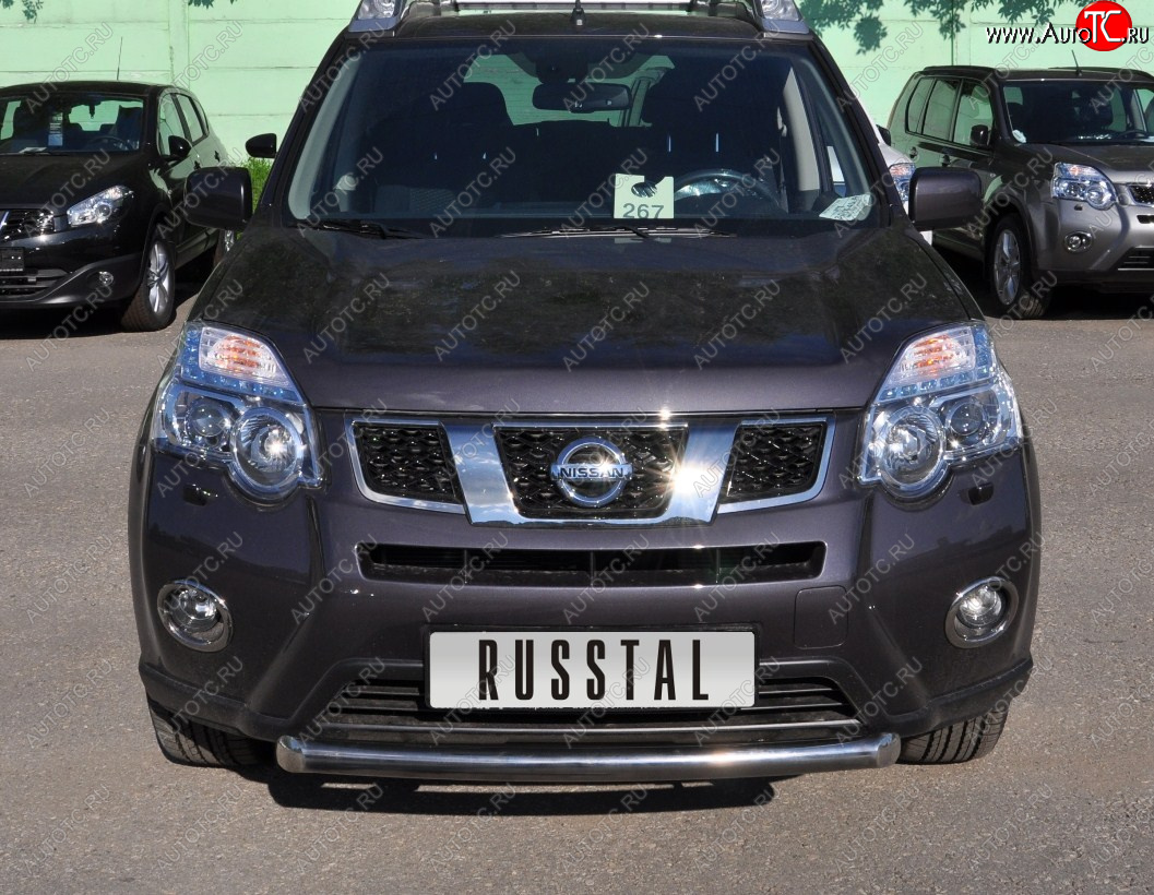 14 599 р. Защита переднего бампера (Ø63 мм короткая, нержавейка) SLITKOFF  Nissan X-trail  2 T31 (2010-2015) рестайлинг  с доставкой в г. Кемерово
