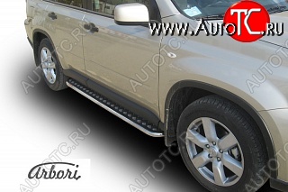 14 219 р. Защита штатных порогов с листом Arbori (труба - нержавейка d42, лист - алюминий)  Nissan X-trail  2 T31 (2007-2011) дорестайлинг  с доставкой в г. Кемерово