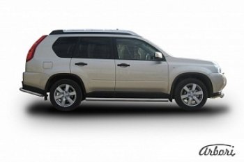Защита штатных порогов Arbori (нержавейка, d76 mm). Nissan X-trail 2 T31 дорестайлинг (2007-2011)
