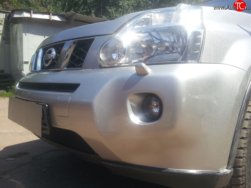 2 099 р. Нижняя сетка на бампер Russtal (черная) Nissan X-trail 2 T31 дорестайлинг (2007-2011)  с доставкой в г. Кемерово