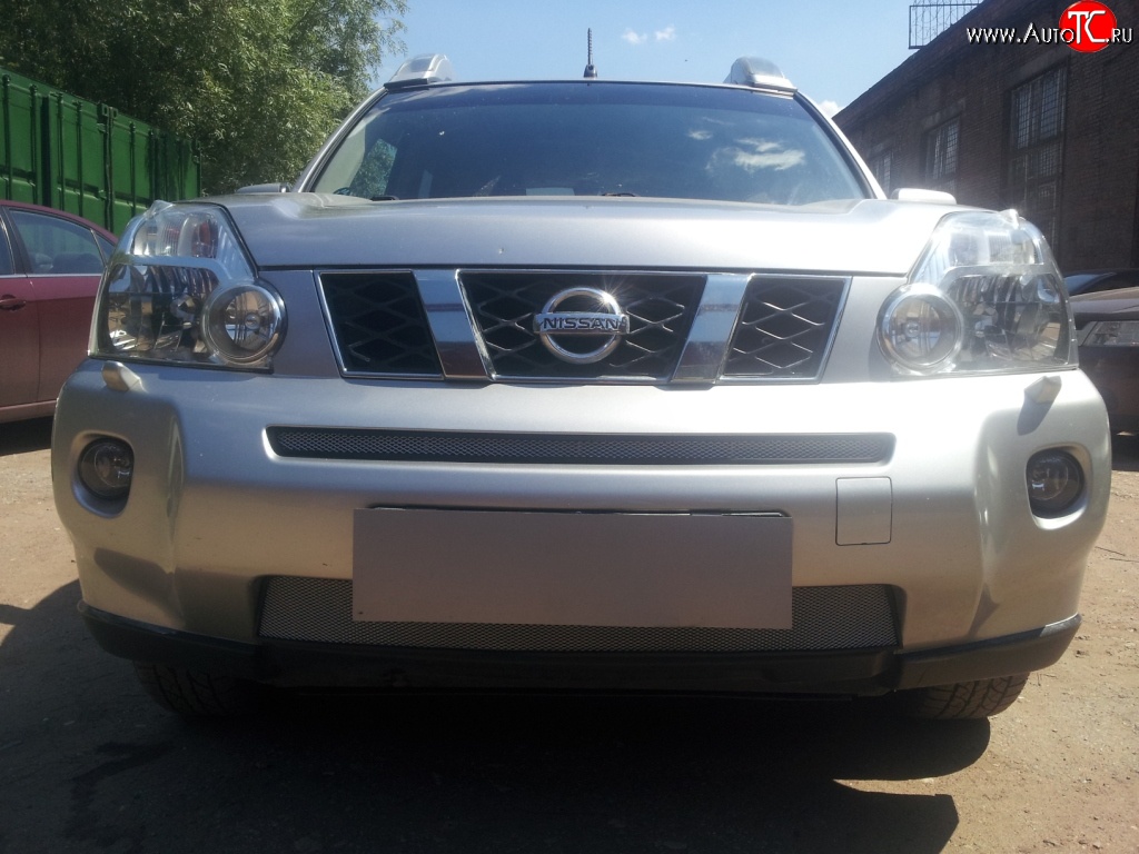 1 539 р. Нижняя сетка на бампер Russtal (хром) Nissan X-trail 2 T31 дорестайлинг (2007-2011)  с доставкой в г. Кемерово