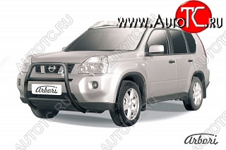 13 679 р. Защита переднего бампера Arbori (высокая, черная, 1 труба d57 mm). Nissan X-trail 2 T31 дорестайлинг (2007-2011)  с доставкой в г. Кемерово