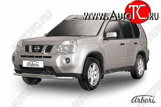 25 999 р. Защита переднего бампера (рестайлинг) Arbori (нержавейка, 2 трубы d57 и 57 mm)  Nissan X-trail  2 T31 (2007-2011) дорестайлинг  с доставкой в г. Кемерово