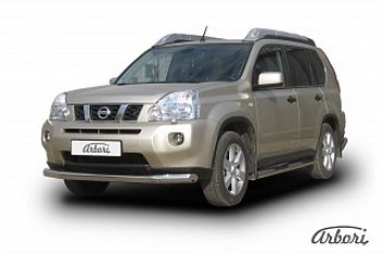 Защита переднего бампера Arbori (нержавейка, 1 труба d76 mm). Nissan X-trail 2 T31 дорестайлинг (2007-2011)