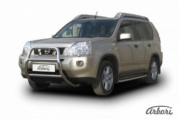 25 739 р. Защита переднего бампера Arbori (высокая, нержавейка, 1 труба d76 mm).  Nissan X-trail  2 T31 (2007-2011) дорестайлинг  с доставкой в г. Кемерово. Увеличить фотографию 2