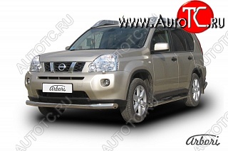 13 319 р. Защита переднего бампера Arbori (нержавейка, 1 труба d76 mm). Nissan X-trail 2 T31 дорестайлинг (2007-2011)  с доставкой в г. Кемерово