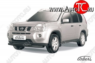 10 889 р. Защита заднего бампера Arbori (черная, 2 трубы d76 и 57 mm). Nissan X-trail 2 T31 дорестайлинг (2007-2011)  с доставкой в г. Кемерово