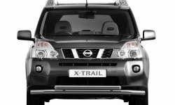 Двойная защита переднего бампера из труб диаметрами по 63 мм Petroil Tuning Nissan X-trail  2 T31 (2007-2011) дорестайлинг