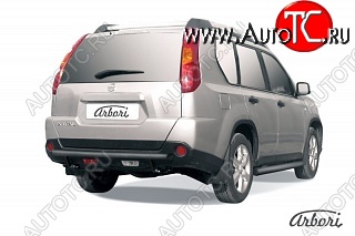 5 399 р. Защита заднего бампера Arbori (черная, 1 труба d57 mm). Nissan X-trail 2 T31 дорестайлинг (2007-2011) (дорестайлинг)  с доставкой в г. Кемерово