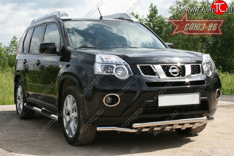 21 059 р. Защита переднего бампера двойная с профилем Souz-96 (d60/60).  Nissan X-trail  2 T31 (2010-2015) рестайлинг  с доставкой в г. Кемерово