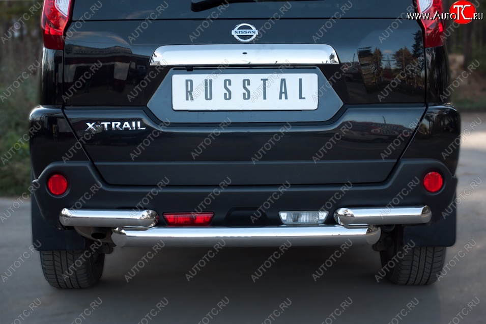 15 699 р. Защита заднего бампера (2 трубы Ø76, нержавейка) SLITKOFF  Nissan X-trail  2 T31 (2010-2015) рестайлинг  с доставкой в г. Кемерово