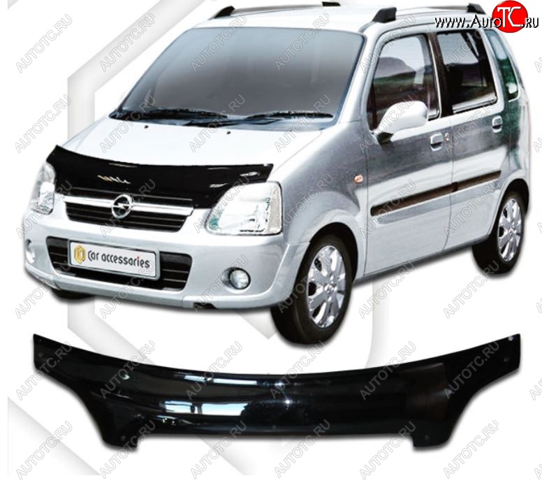 2 399 р. Дефлектор капота CA-Plastic  Opel Agila  A (2000-2007) (Classic черный, Без надписи)  с доставкой в г. Кемерово