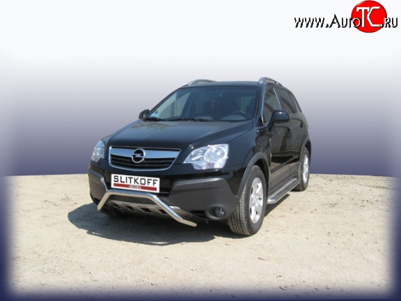 22 649 р. Усиленная защита переднего бампера из трубы диаметром 57 мм Slitkoff  Opel Antara (2006-2010) (Цвет: нержавеющая полированная сталь)  с доставкой в г. Кемерово